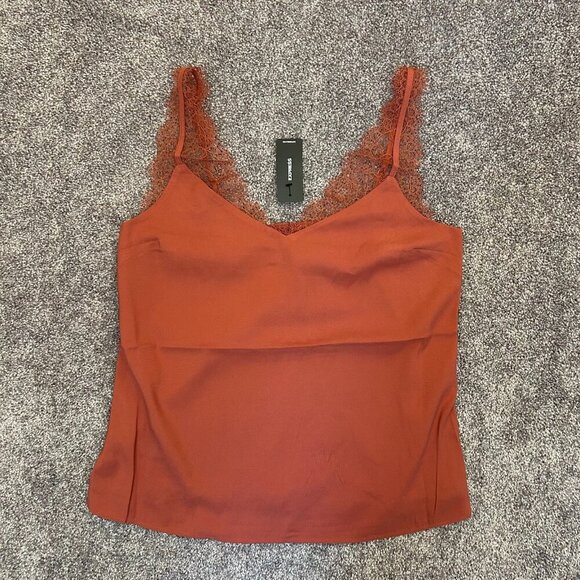 Express Womens Satin Lace Strap V-Neck Downtown Cami Desert Rose Size XS NWT $44 - Picture 5 of 16